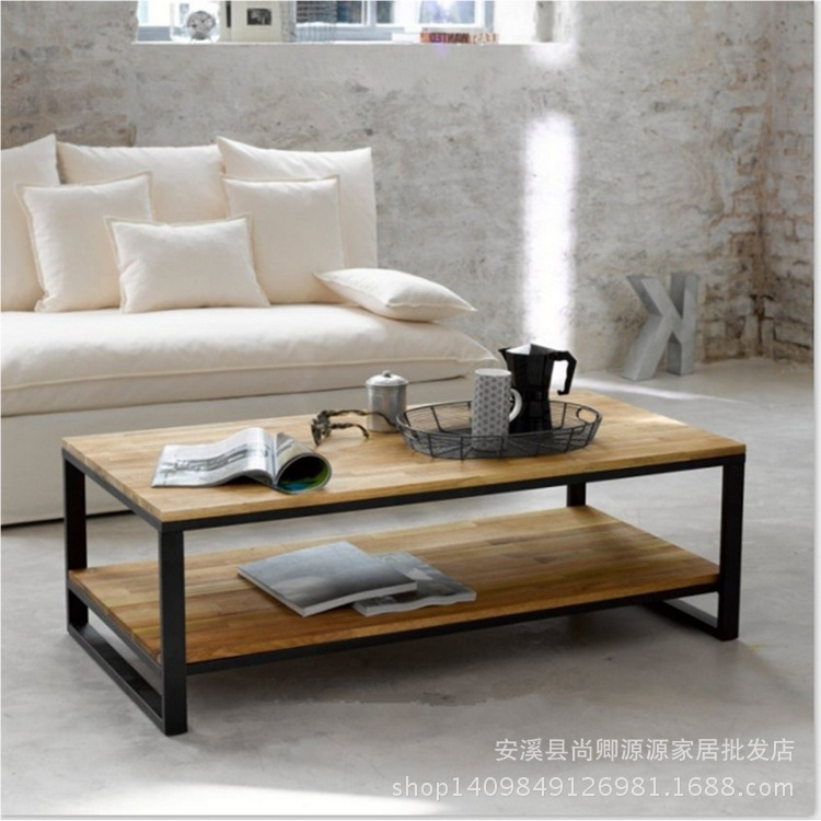 厂家直供 美式复古铁艺创意茶几实木咖啡桌木质茶几客厅长方形桌