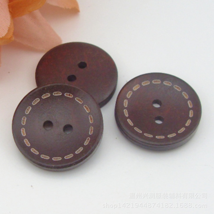 厂家直销 DIY手工辅料虚线两眼木质纽扣 大衣毛衣纽扣