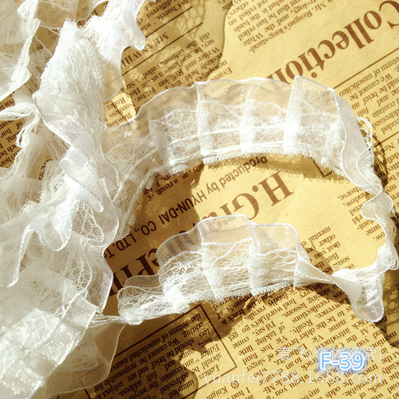 F-39来样DIY雪纱蕾丝立体特种打皱花边DIY服装辅料2.7cm绣花加工