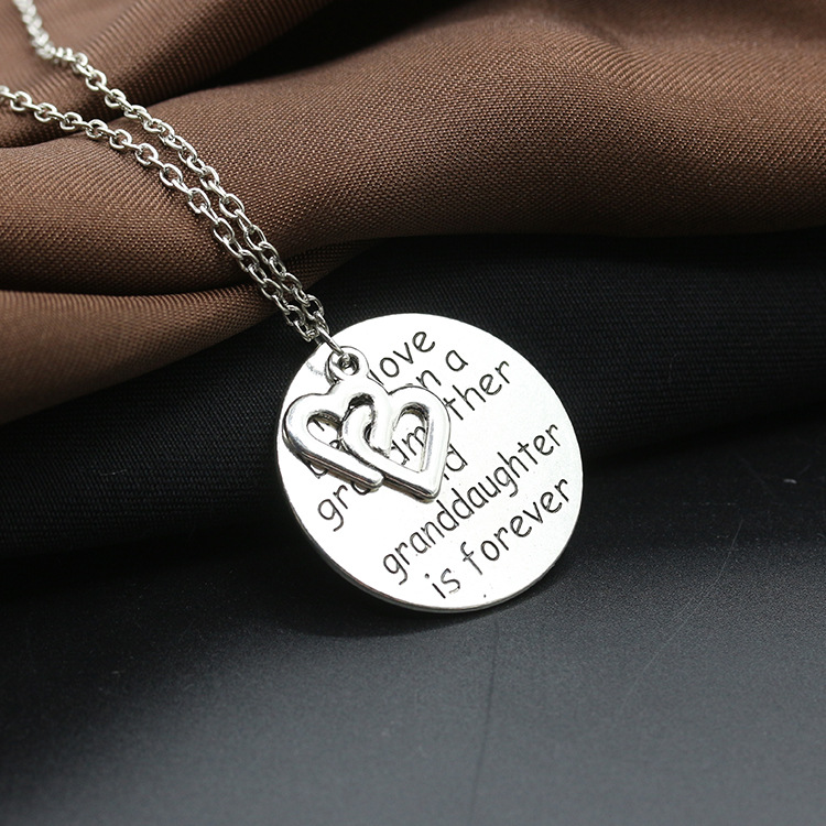 Engraved English Letters Round Love Letters Grandmother Pendant Necklace display picture 5