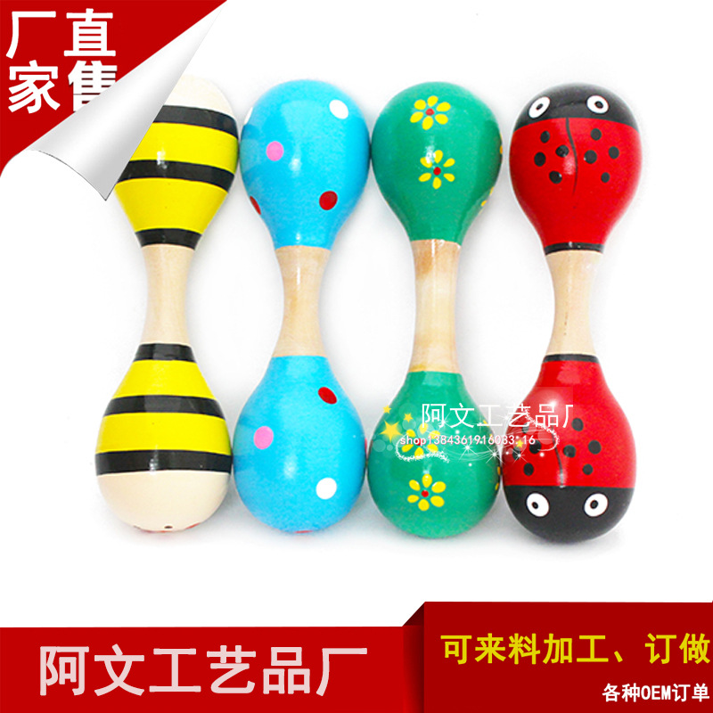 Artesanía de madera de doble cabeza de tamaño pequeño Orff Bola de arena puerta fría instrumento musical juguetes para niños educación temprana Música martillo de arena al por mayor