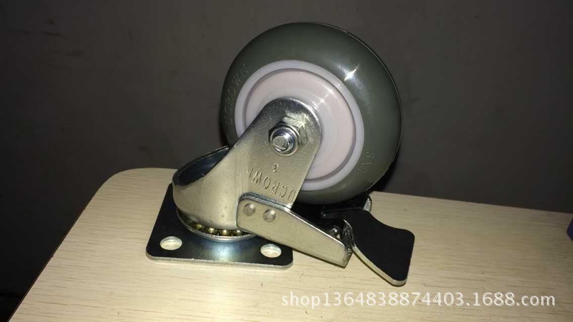 脚轮 3寸中型万向带双刹聚氨脂轮购物车轮优冠脚轮厂家直销静音轮