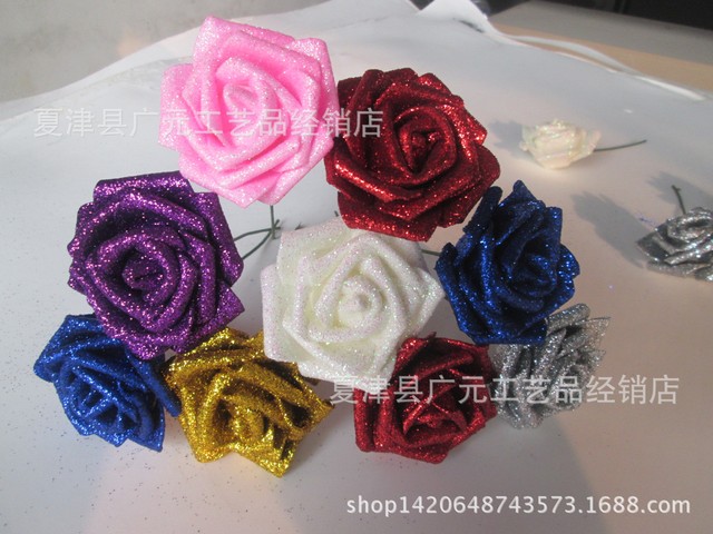 批发蓝色妖姬pe花头金粉花头卡通花束包装材料泡沫花玫瑰花头 价格 厂家 哪里买 我有货 B 5yoho Cn