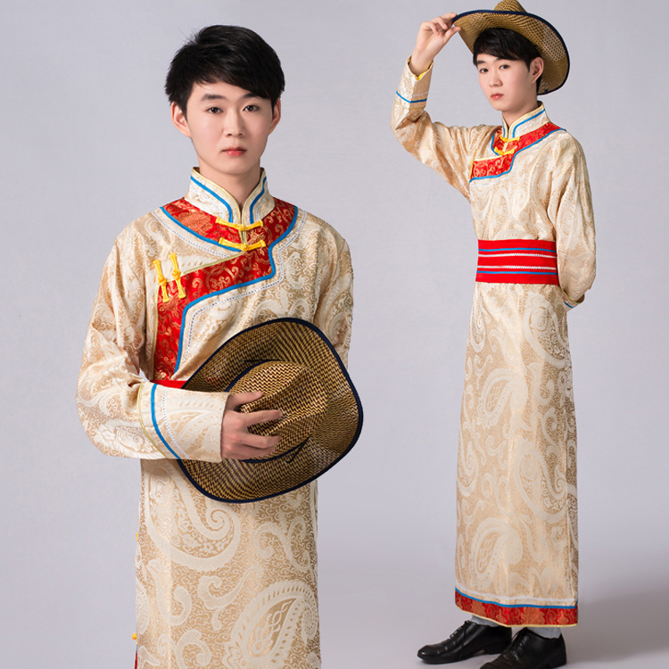 Mongolian Costume Male Mongolian Adult New Modern Xizang Performance Costume Dance Minority Men's Clothes Robe