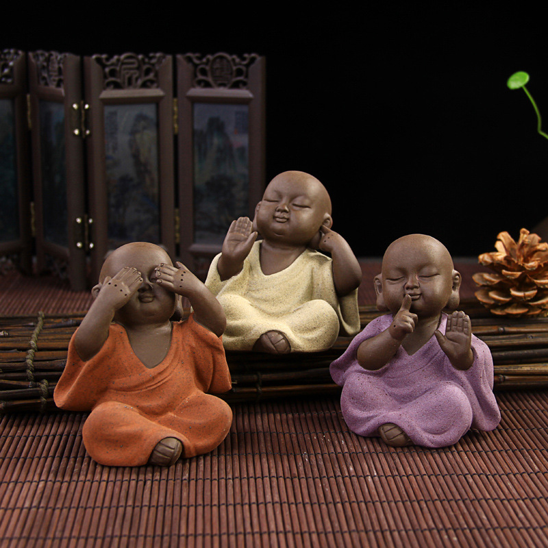 Manufactor wholesale Sand Cinnabar ceramics Monk Tea darling Maitreya Joyful Buddha tea set parts Mixed batch