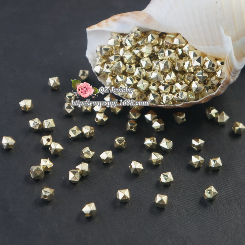 6mm gold electroplated three-dimensional square beads for luggage, shoe buckles, clothing electroplated beads and accessories wholesale square beads detail image 4