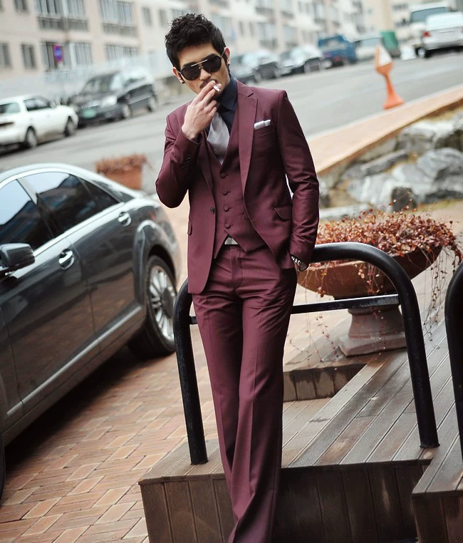 Autumn burgundy set, brace, wedding dress, classic suit jacket, Korean style