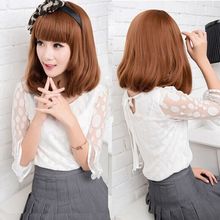 假发批发 梨花头中长卷发齐刘海女生甜美可爱长直发 修脸时尚短发