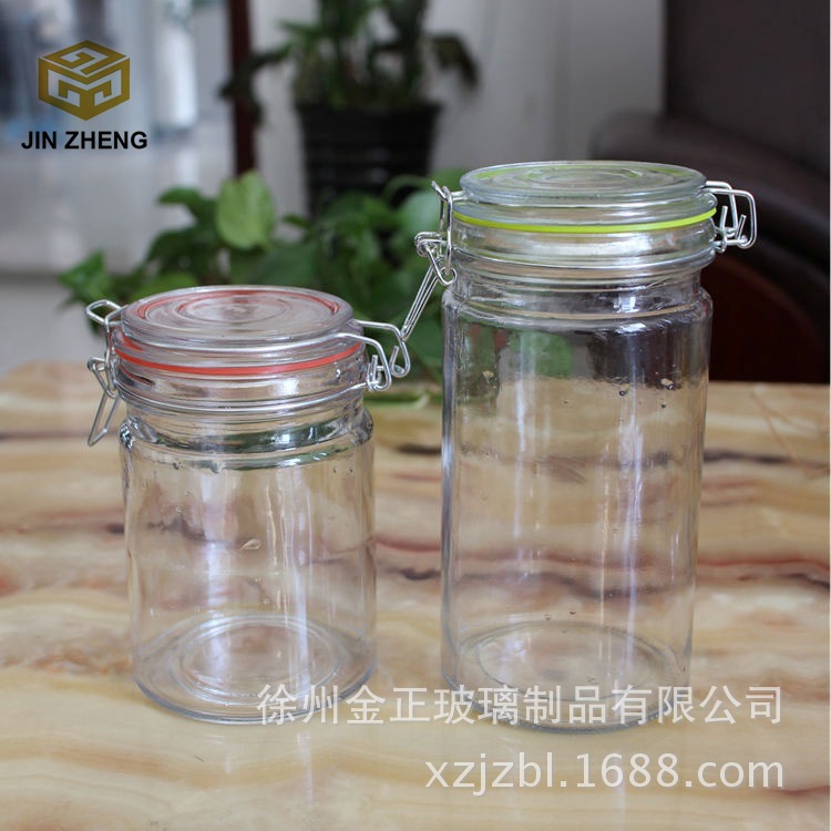 厂家供应批发   直筒铁扣储物玻璃罐各种规格食品干货储物罐