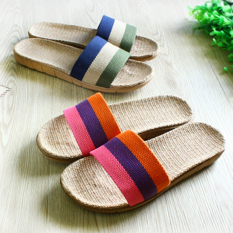 Оптовая продажа, новые летние домашние сандалии и тапочки для пар, мужская и женская обувь из полосатой ткани