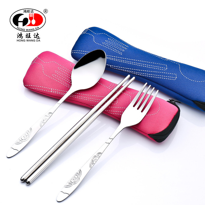 Portable tableware chopsticks Spoon Fork combination suit Promotional Advertising Gift Three-piece Suite