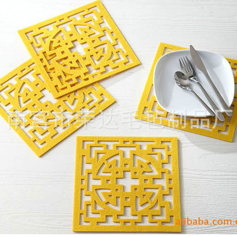 热卖爆款毛毡杯垫餐垫桌垫隔热垫高档吸水方形可定制logo|ms