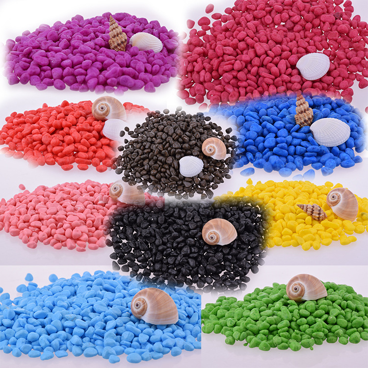 厂家直供黑色石头彩色鱼缸石五彩石鹅卵石机制卵石铺路彩绘水磨石|ru