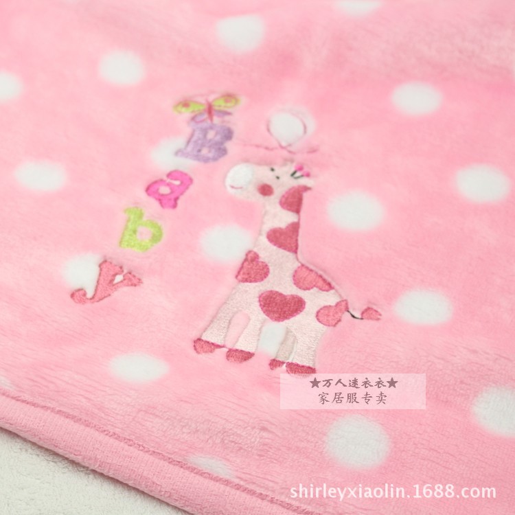 法兰绒 粉底白点 粉长颈鹿 (4)