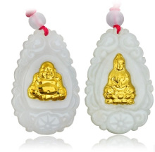 金镶玉 黄金999足金镶天然a货翡翠项坠 观音佛吊坠批发