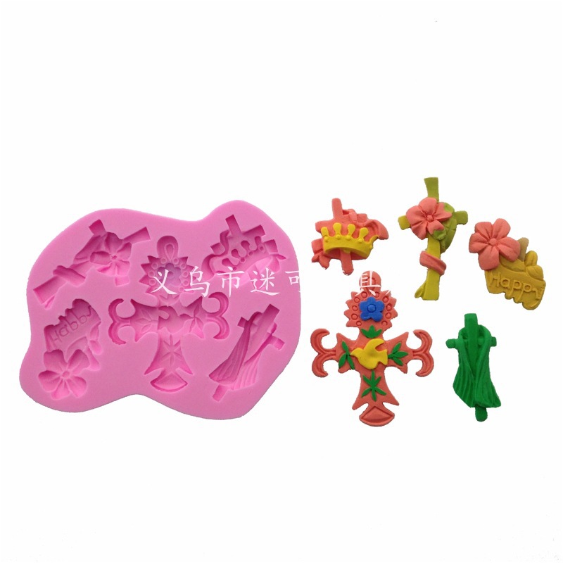 Nuevo seis Cruz en forma de pastel de fondant decoración, molde de pastel de silicona, ventas directas de fábrica