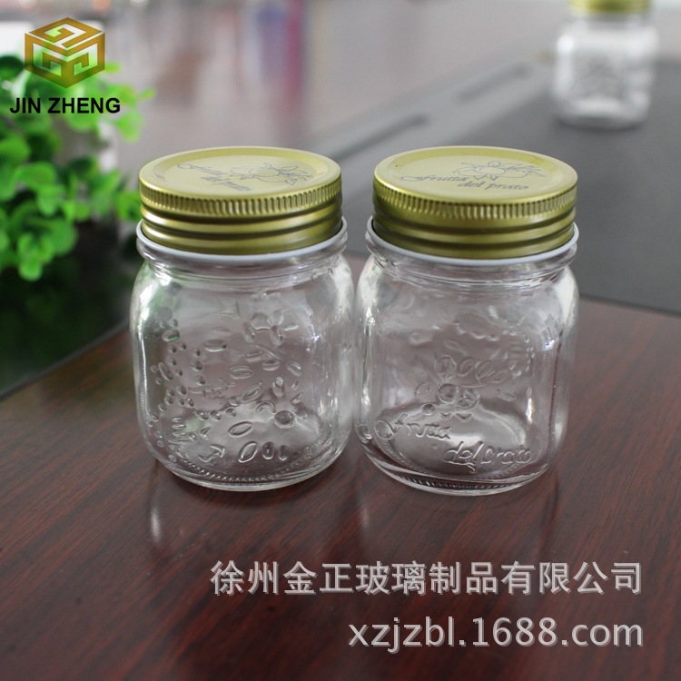 厂家150ml小容量梅森果酱罐带马口铁盖子 雕花玻璃瓶 储物罐