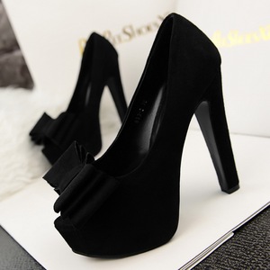 Han edition style thick with ultra high 1115-1 with waterproof suede fish mouth big bowknot single shoe heels