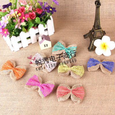 服饰鞋帽DIY手工加工蕾丝蝴蝶结彩色麻布蝴蝶结批发|ru