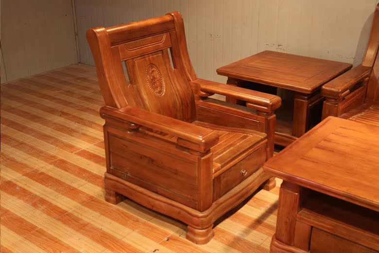 7件套实木沙发 单人三人组合沙发 实木中式沙发 香樟木沙发668