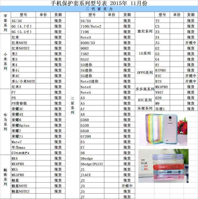 亞克力型號表2