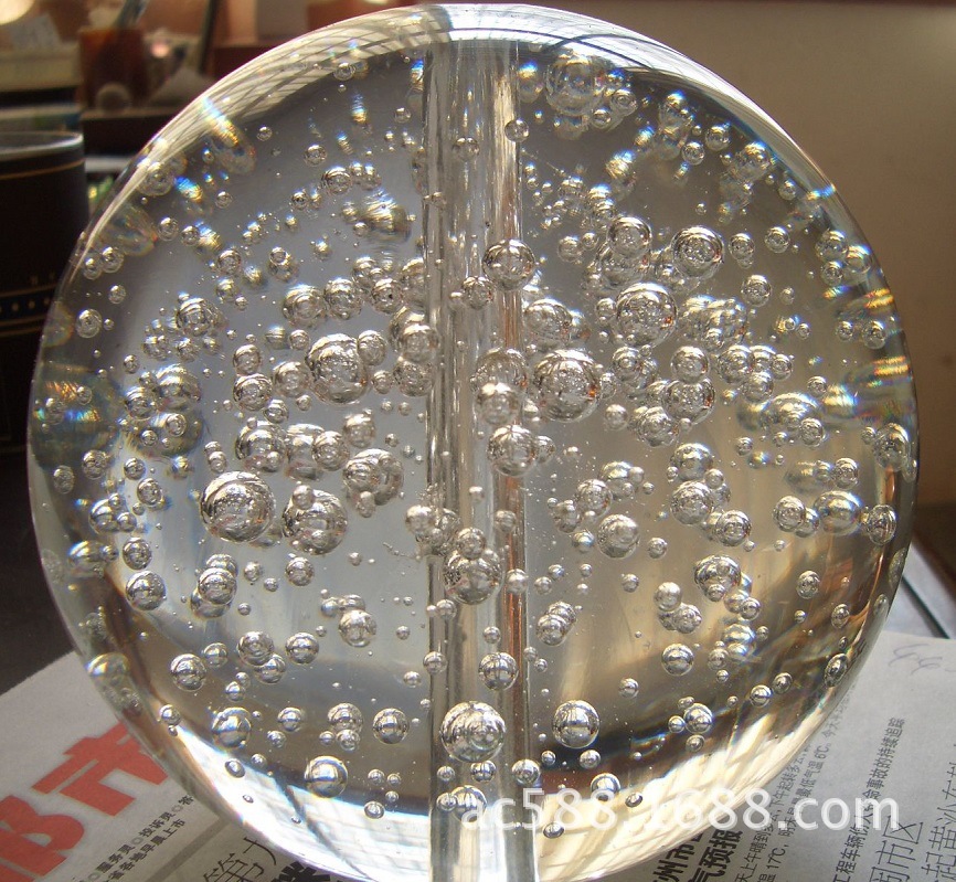 钠钙玻璃球K9水晶球打亮孔加气泡球彩色蓝磨平底炸水球台灯柱配件