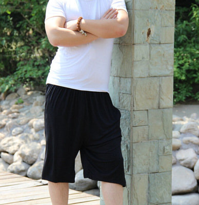 man modal Slacks Beach pants Six pants summer Solid Elastic force enlarge Add fertilizer Large