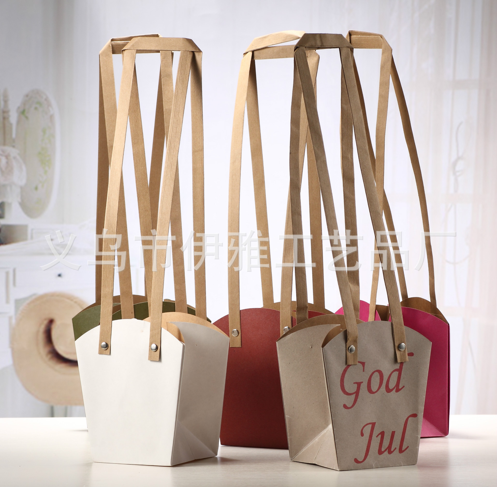 厂家直销 大号牛皮纸鲜花袋包装袋子盆栽手提袋多肉植物防水纸袋