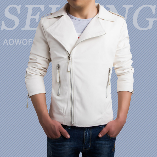Official product of European and American men personality multi zipper large lapel PU leather jacket