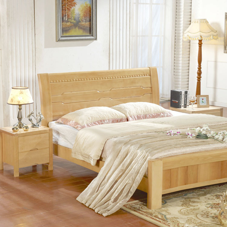 Factory direct solid wood bedroom furniture beech bed double bed gas pressure high box Chinese solid wood bed one generation