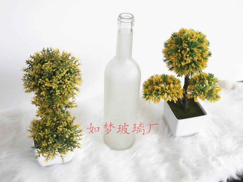 跨境玻璃红酒瓶蒙砂瓶透明750ml葡萄酒瓶装饰洋酒瓶