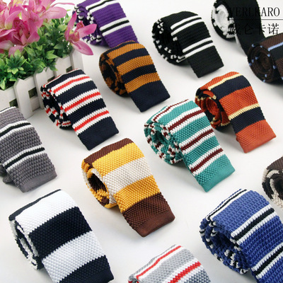 man Polyester Yarn Wool knitting leisure time Flat head stripe Narrow version 5cm necktie Shengzhou Manufactor goods in stock wholesale