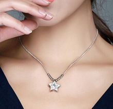 s925纯银项链批发 韩版时尚星星镶钻小圆珠锁骨链 银饰品