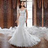 The new Korean slim slim word shoulder lace wedding dress shoulder Halter fishtail tail