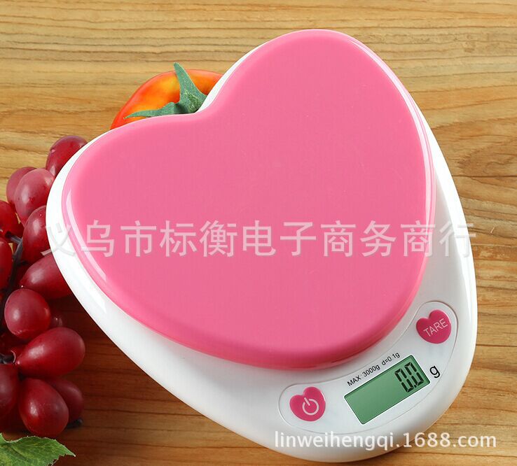 厂家供应心型电子厨房秤 5KG1g塑料烘焙工具厨房称LW-586批发
