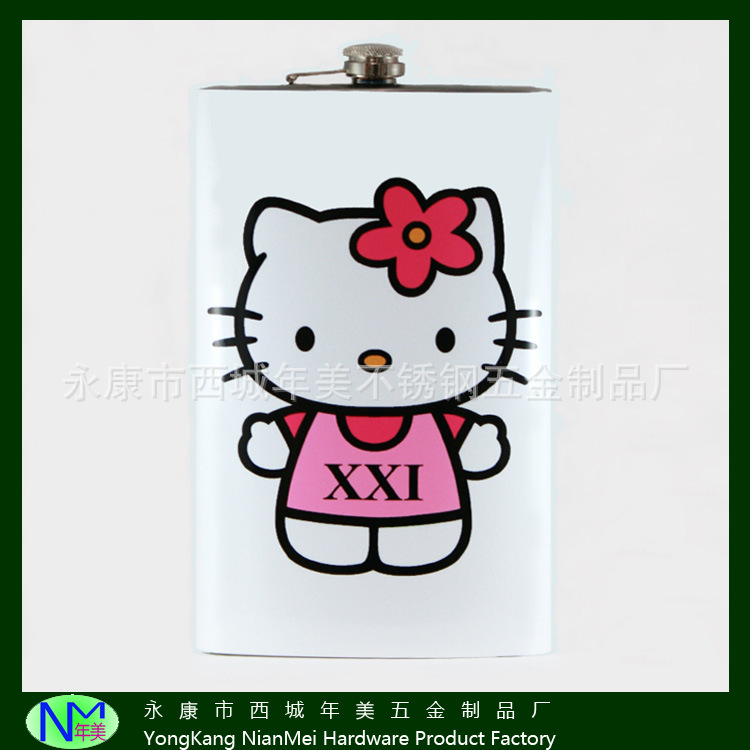 直销女款节日礼品8oz精美PU包Kitty图案不锈钢酒壶