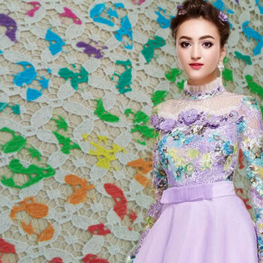时尚女装蕾丝印花面料 新款蕾丝服装布料