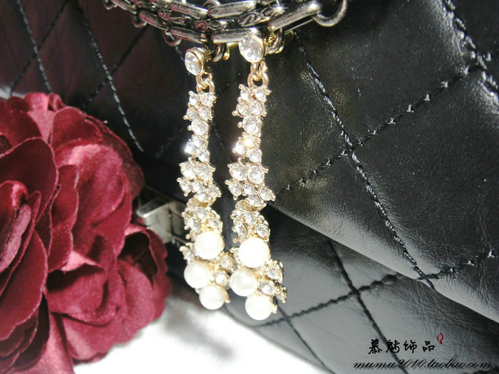 Pendientes De Perlas Brillantes Con Flecos Pendientes Largos display picture 6