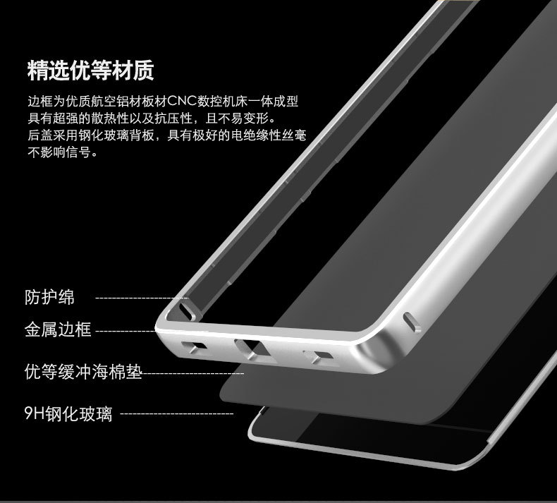 Luphie Aircraft Aluminum Metal Frame 9H Tempered Glass Back Cover Case for Apple iPhone 6S Plus