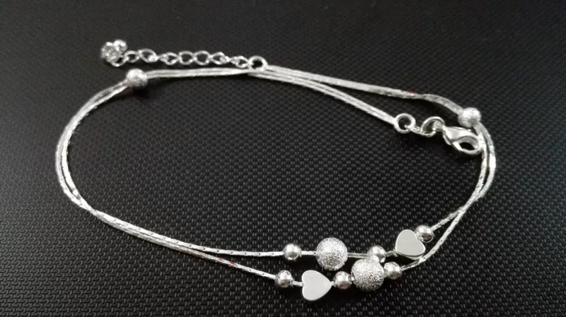 Small fresh silver accessory, cute ankle bracelet heart-shaped
