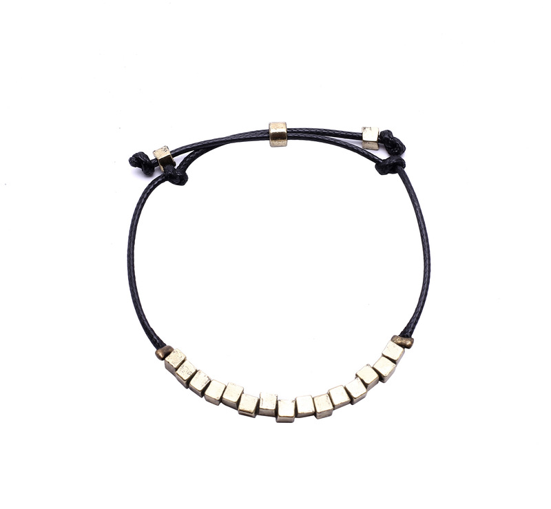 European and American style wax rope alloy square beads bracelet ancient bronze wholesale price sales one piece starting batch AliExpress