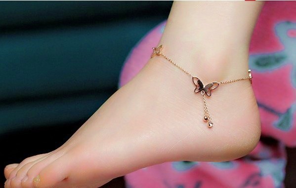 Rose Gold Titanium Steel Anklet Butterfly Tassel Anklet Women Barefoot Sandals Anklet Single Diamond Anklet Wholesale Nihaojewelry display picture 2