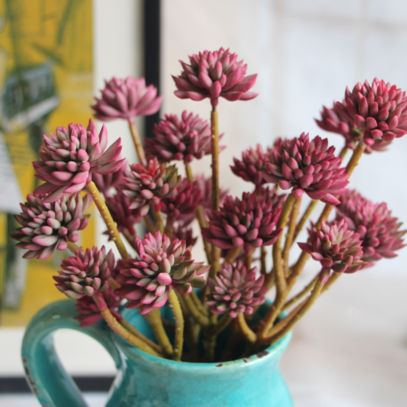 厂家直销微景观仿真多肉植物6叉石莲家居装饰假花婚庆仿真花束 阿里巴巴