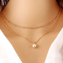 外貿時尚多層金屬珍珠項鏈氣質個性歐美潮流簡約毛衣鏈高檔飾品女