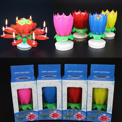 Carefully selected candles, lotus spinning music, crafts ins blossom birthday cake flat bottom electronic lotus wax