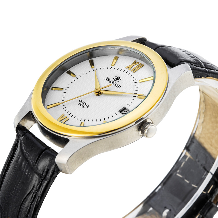 礼品表高档品牌男士 简约不锈钢休闲手表男 全真皮表带石英表|ms
