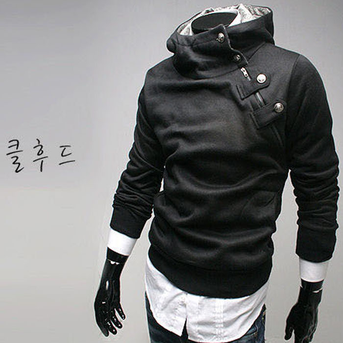 New Autumn And Winter Men'S Korean Rabbit Hair Collar Metal Button Fleece Hooded Sweater Large Size