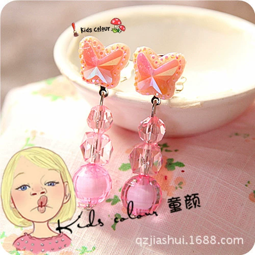 Pink -colored butterfly diamond pendant ear clip