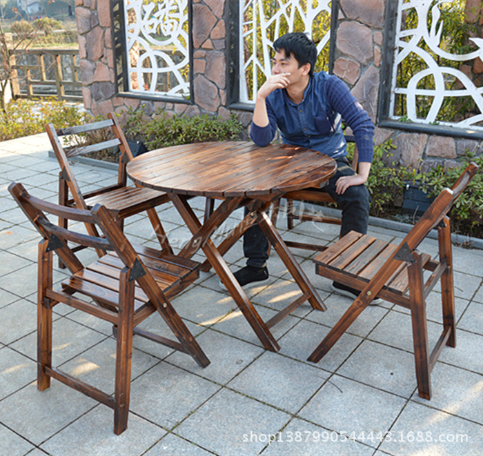 碳化防腐木户外桌椅组合 碳化木桌椅 休闲桌椅 实木 户外折叠桌椅