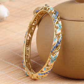 批发北京景泰蓝手镯正品 细 镂空镶钻时尚民族风四叶草手环礼物